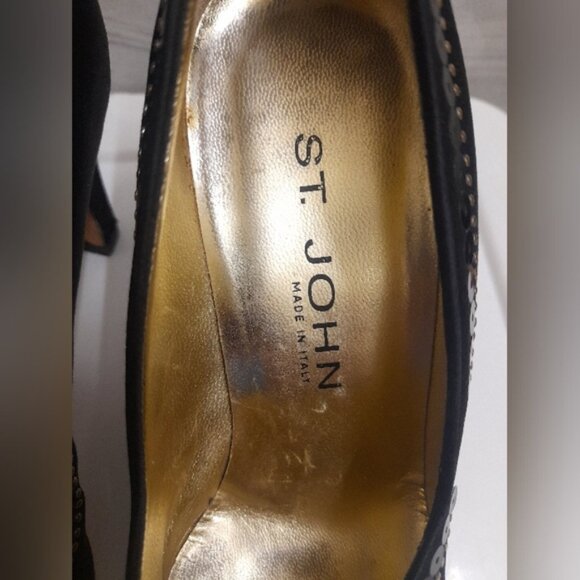 St. John Black Heels with Intricate Beadwork SZ 6B - Picture 4 of 11